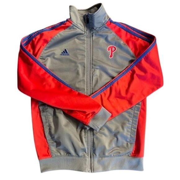 Adidas Phillies Track Jacket Youth M 10/12 – Gray Red Full Zip MLB - Picture 1 of 7